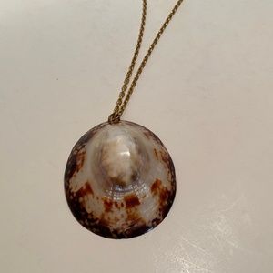 Vintage Natural Seashell Pendant on Gold Finish Chain